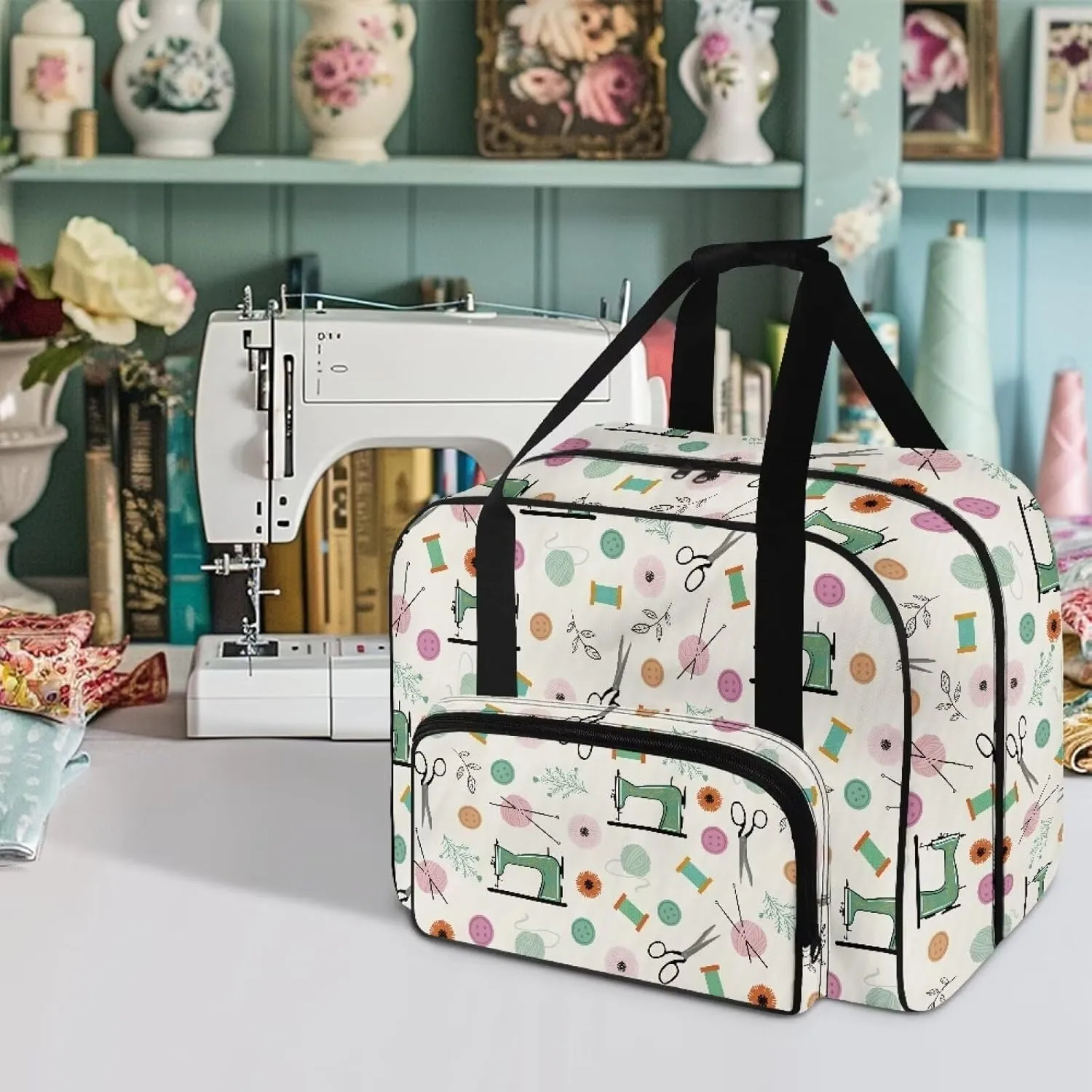 Sewing Pattern Sewing Machine Carrying Case Tote Bag Padded Storage Cover Carrying Case with Pockets and Handles Suitable for Most Standard Sewing Machine