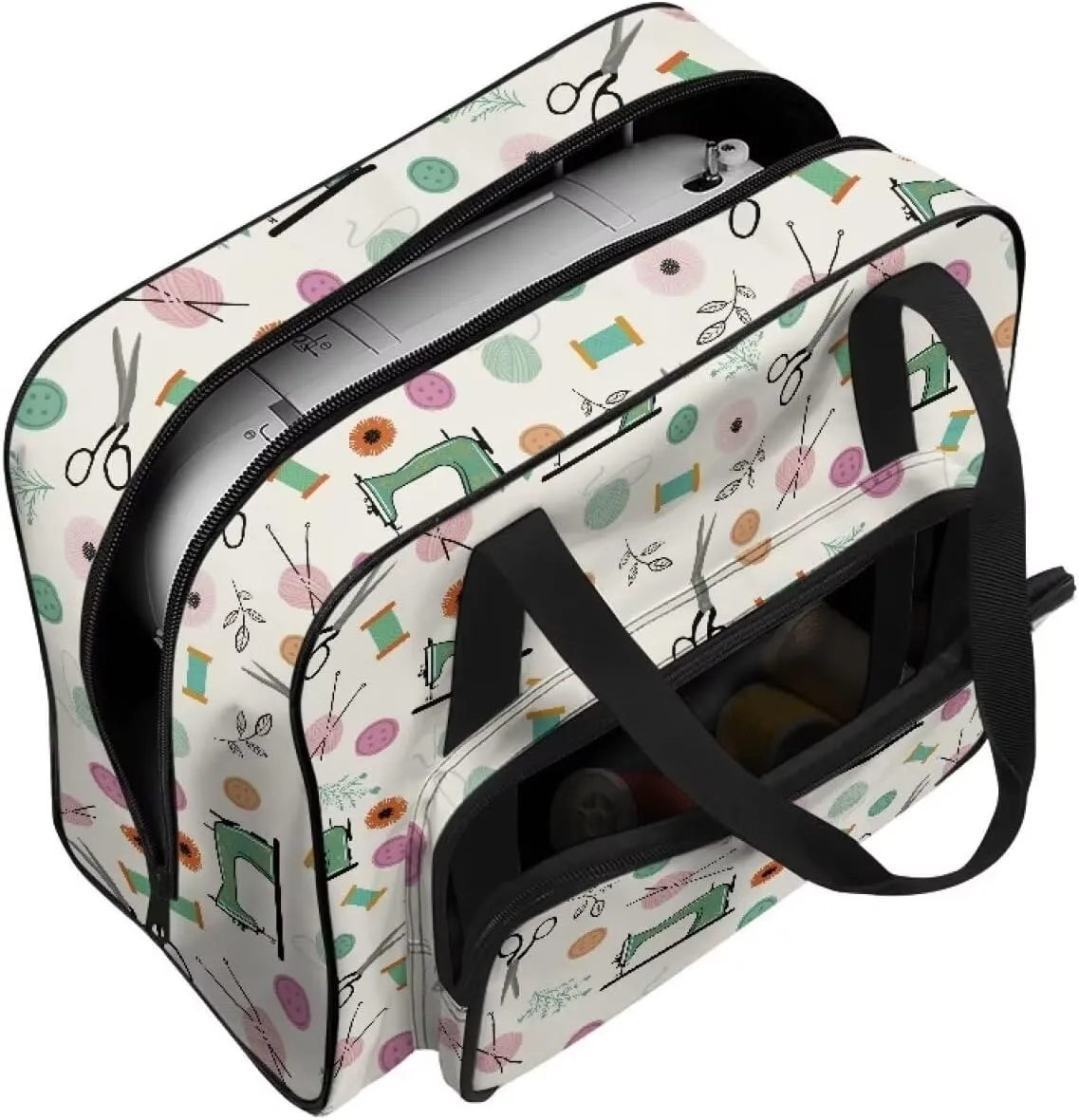 Sewing Pattern Sewing Machine Carrying Case Tote Bag Padded Storage Cover Carrying Case with Pockets and Handles Suitable for Most Standard Sewing Machine