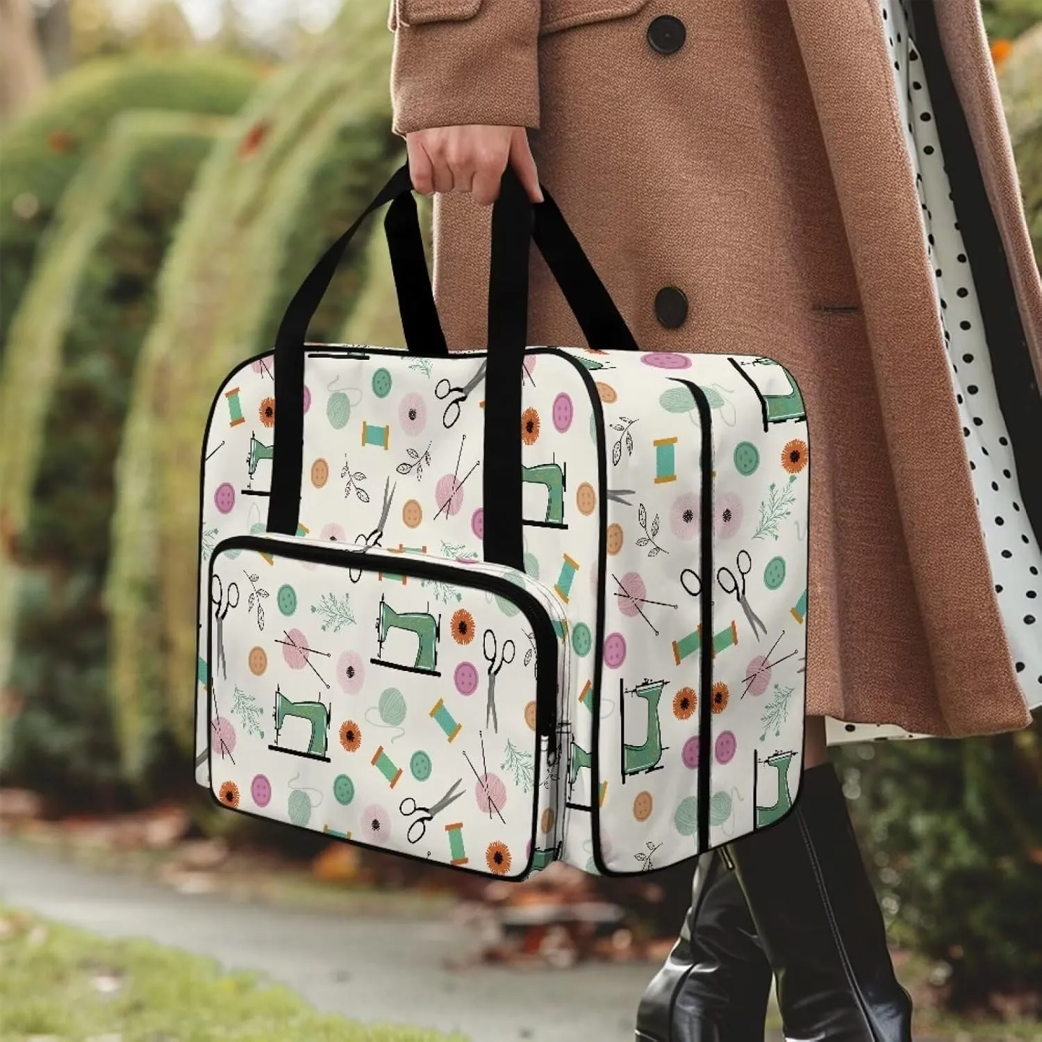 Sewing Pattern Sewing Machine Carrying Case Tote Bag Padded Storage Cover Carrying Case with Pockets and Handles Suitable for Most Standard Sewing Machine