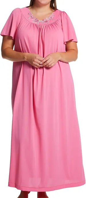 Shadowline Plus Size Women's Petals 53 Inch Short Flutter Sleeve Long Gown