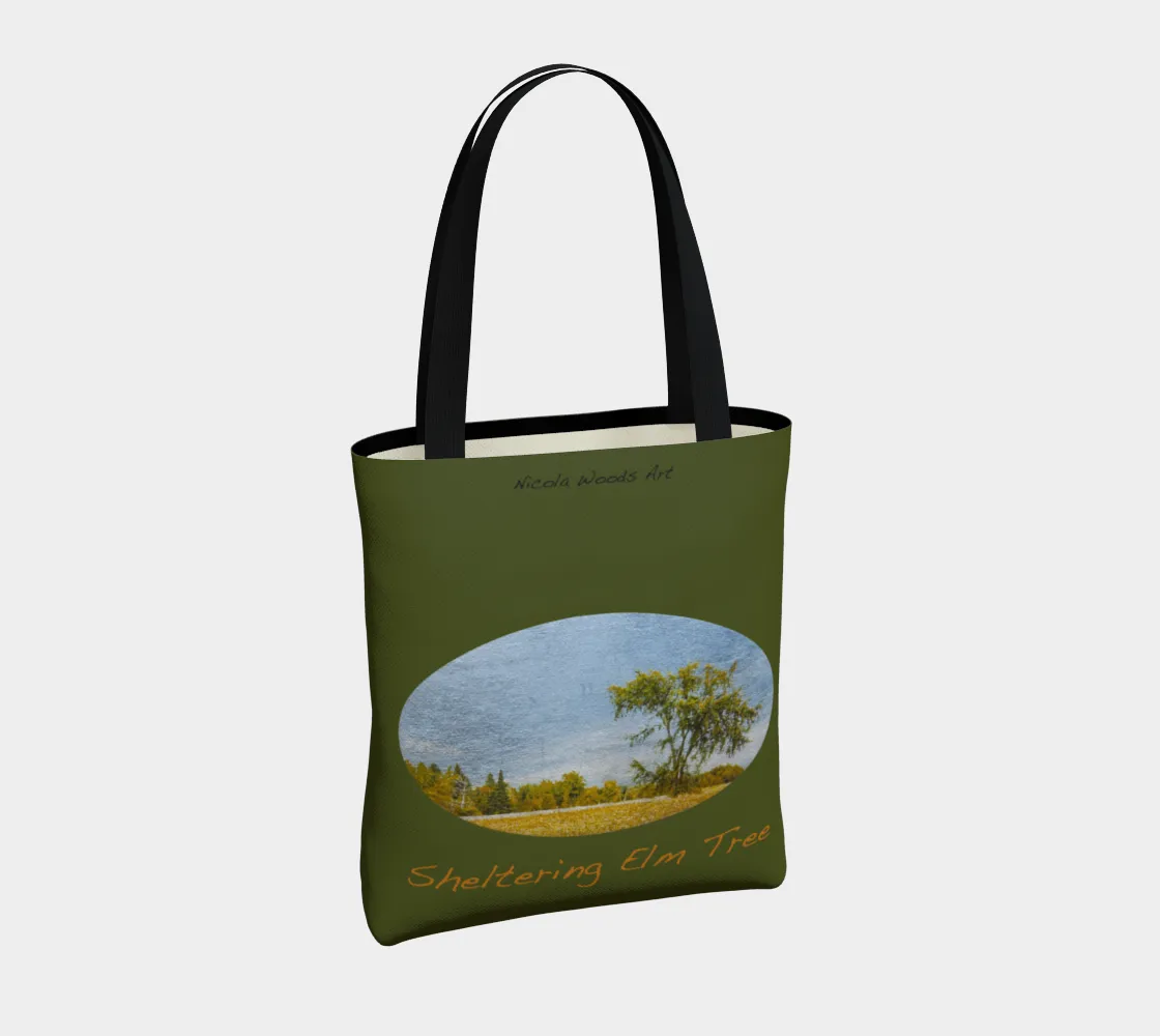 Sheltering Best-reviewed Safe payments green background Elm Tote with Tree