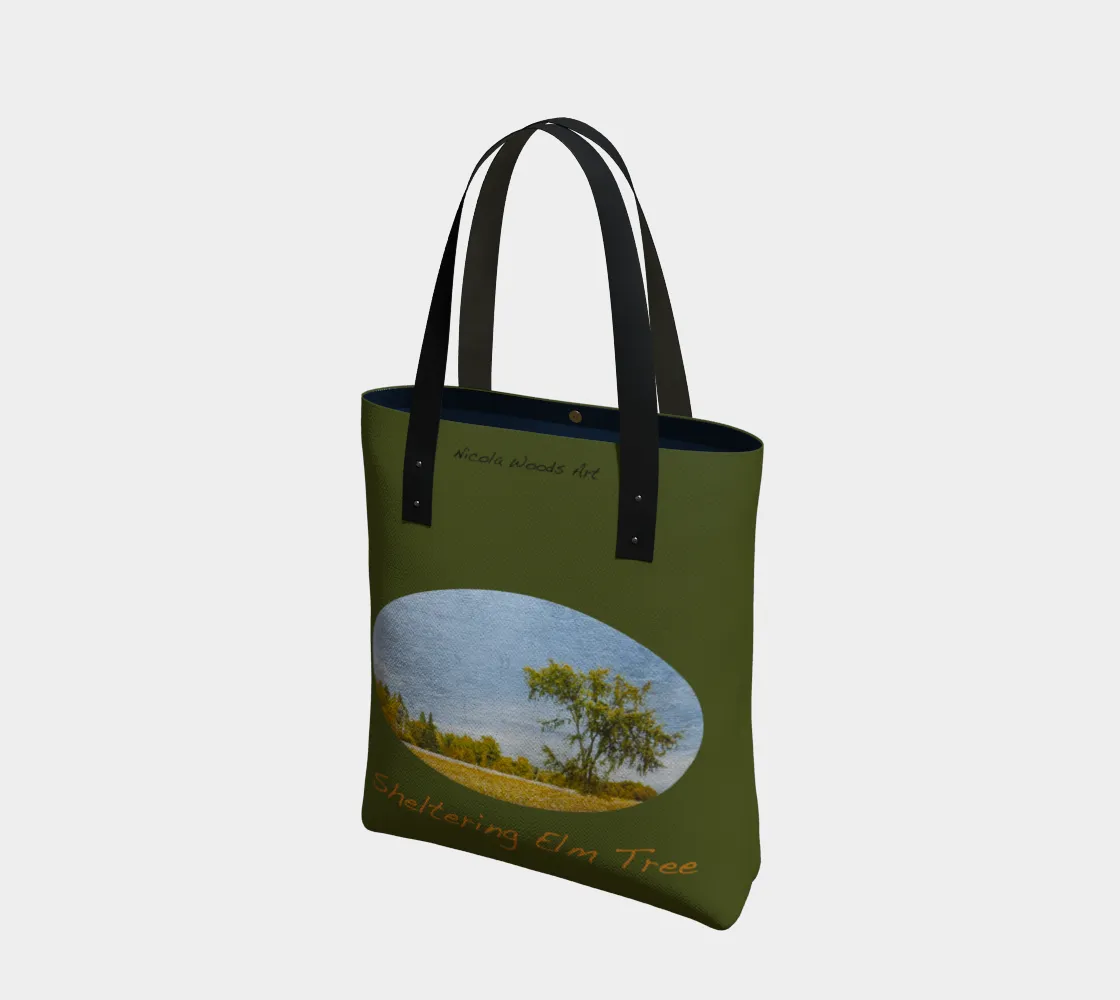 Sheltering Best-reviewed Safe payments green background Elm Tote with Tree