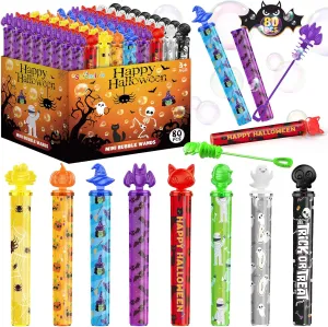 Shemira 80pcs Halloween Bubble Wands, Halloween Party Favors for Kids, Halloween Goodie Bags Fillers, Halloween Trick Or Treating Toys Bulk, Halloween Gifts for Kids, Halloween Miniatures Prizes