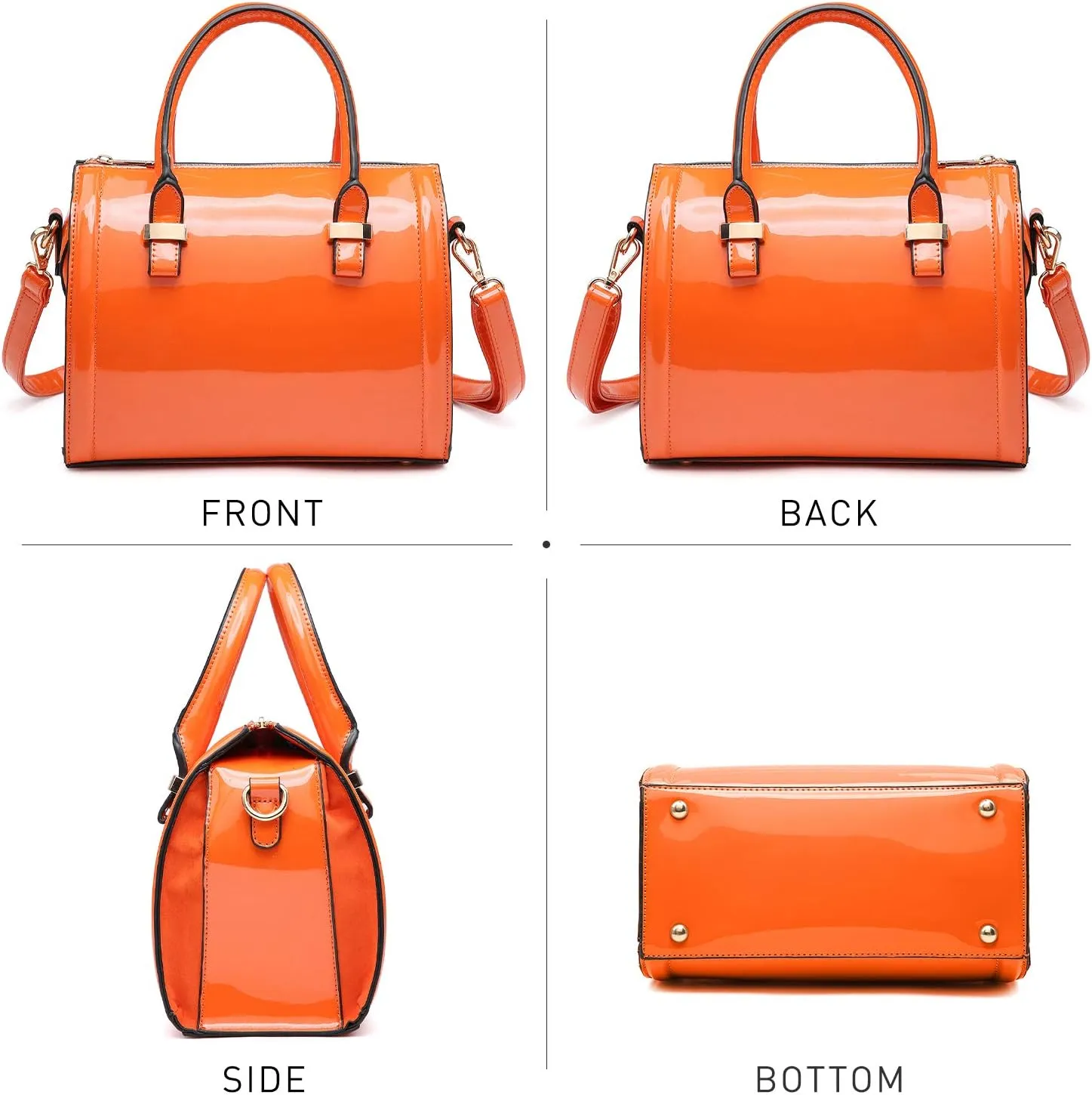 Shiny Patent Faux Leather Handbags Barrel Top Handle Purse Satchel Bag Shoulder Bag for Women