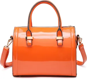 Shiny Patent Faux Leather Handbags Barrel Top Handle Purse Satchel Bag Shoulder Bag for Women