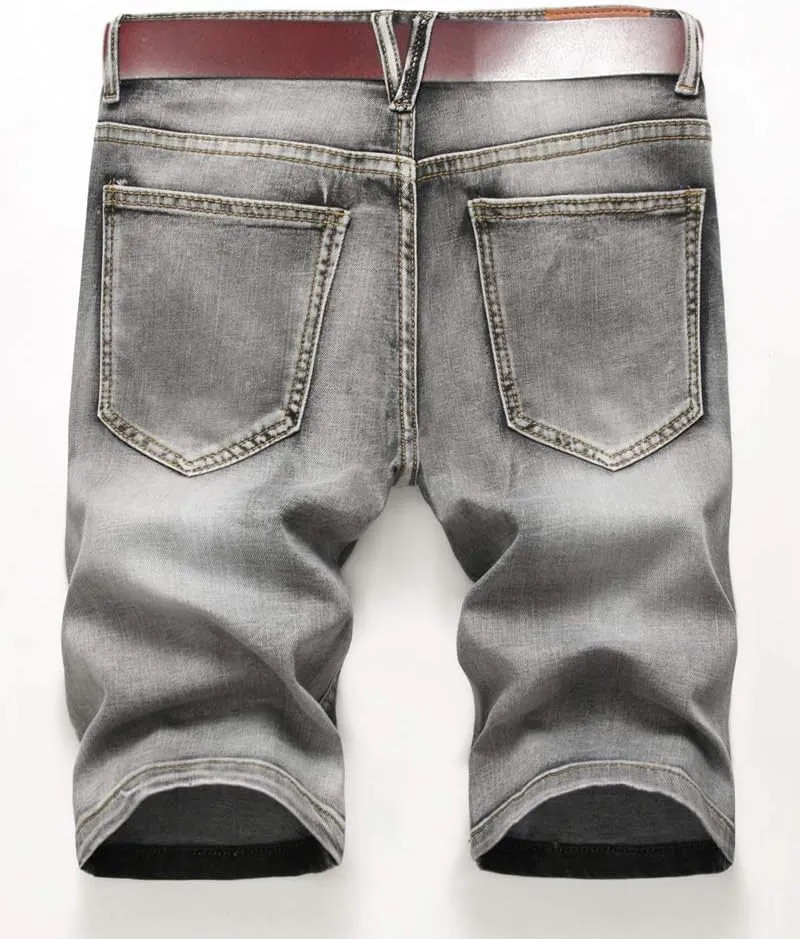 SHOOYING Men's Casual Denim Ripped Shorts
