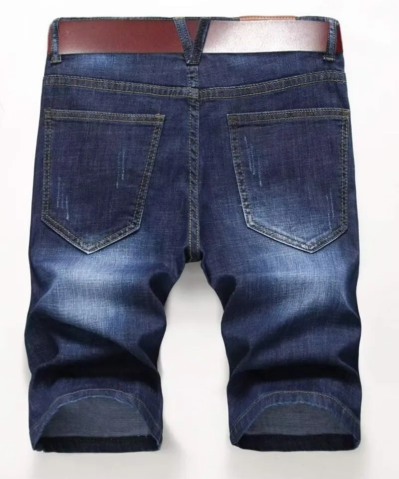 SHOOYING Men's Casual Denim Ripped Shorts