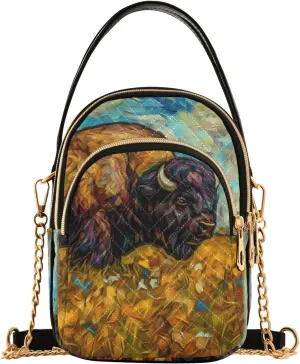 Shoulder Handbag Bison Yellow Grassland Print Crossbody Purse for Women Stylish Ladies Shoulder Bag Top Handle Satchel