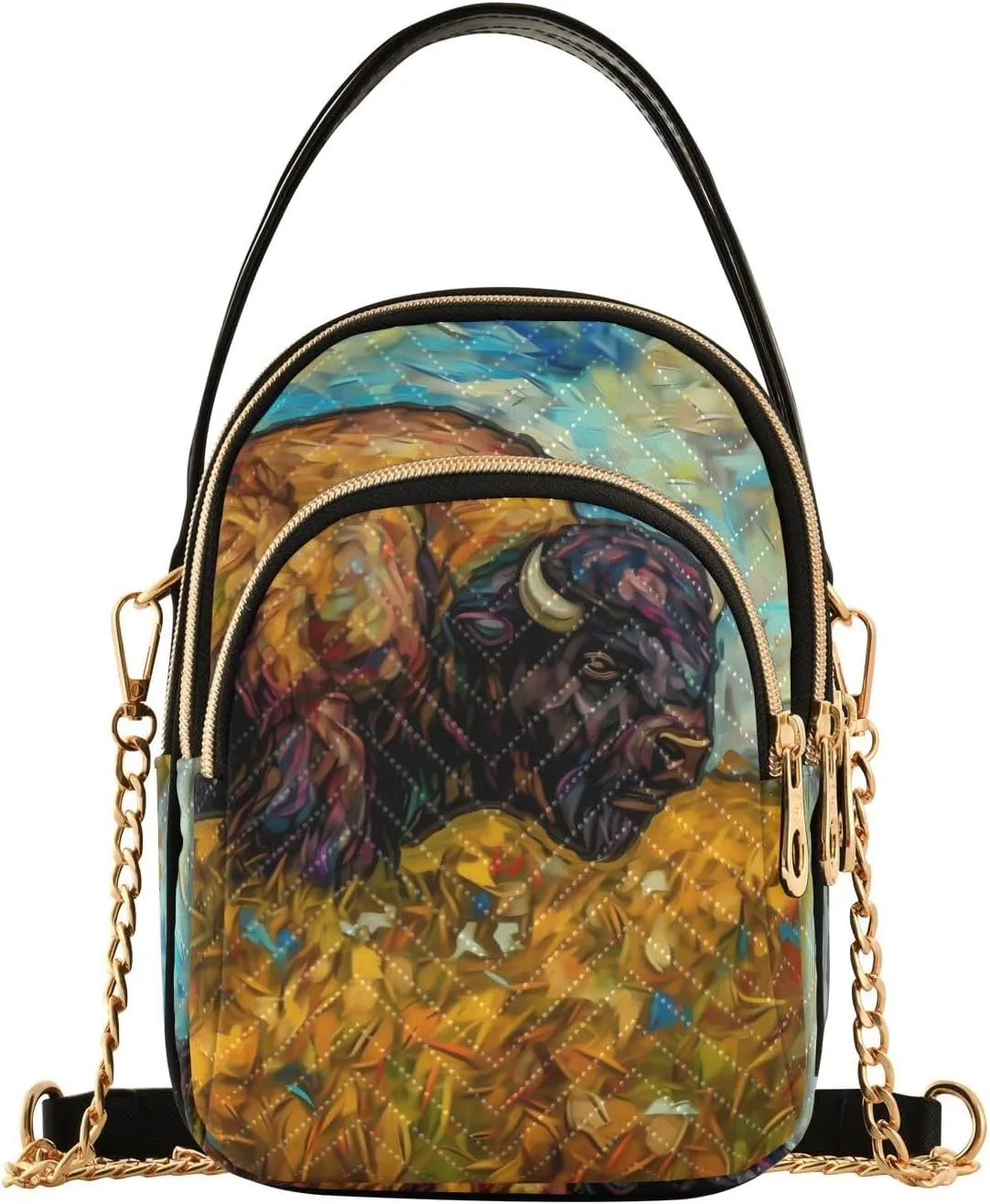 Shoulder Handbag Bison Yellow Grassland Print Crossbody Purse for Women Stylish Ladies Shoulder Bag Top Handle Satchel