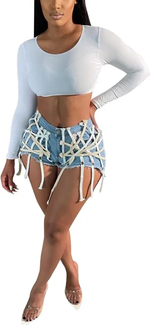 SIAEAMRG Jean Shorts for Women Juniors, Summer High Waisted Stretchy Frayed Raw Hem Tassels Denim Shorts