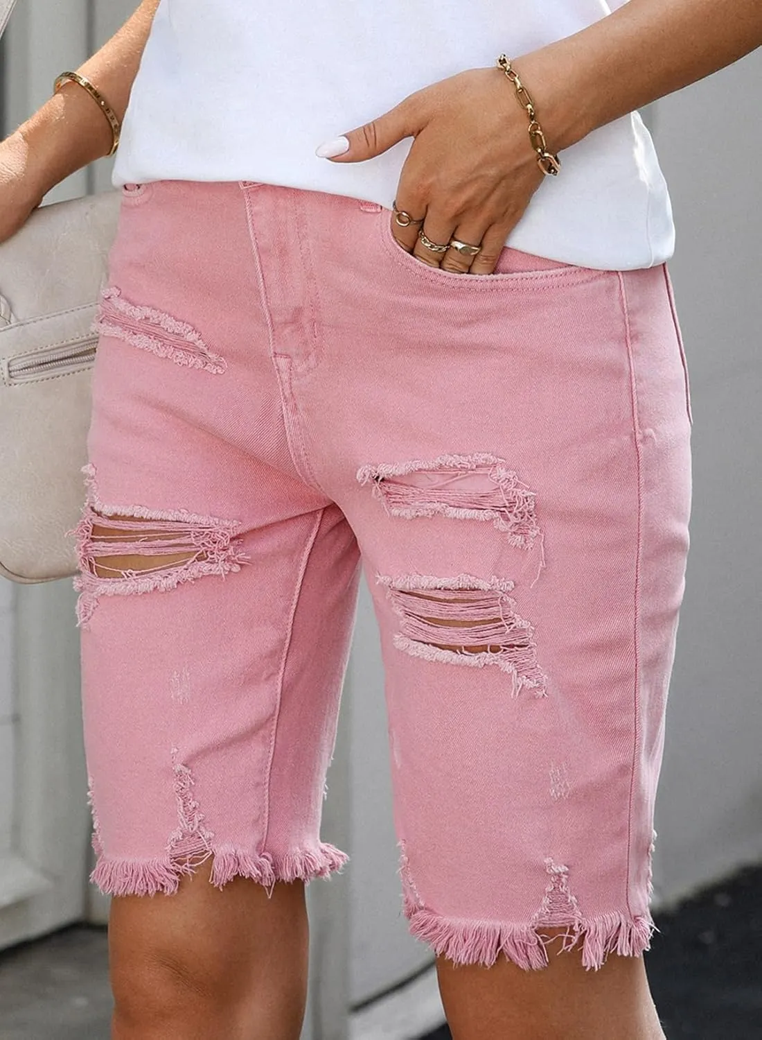 Sidefeel Women's Bermuda Shorts Raw Hem Summer Denim Pants Zimbaplatinum Jean Shorts