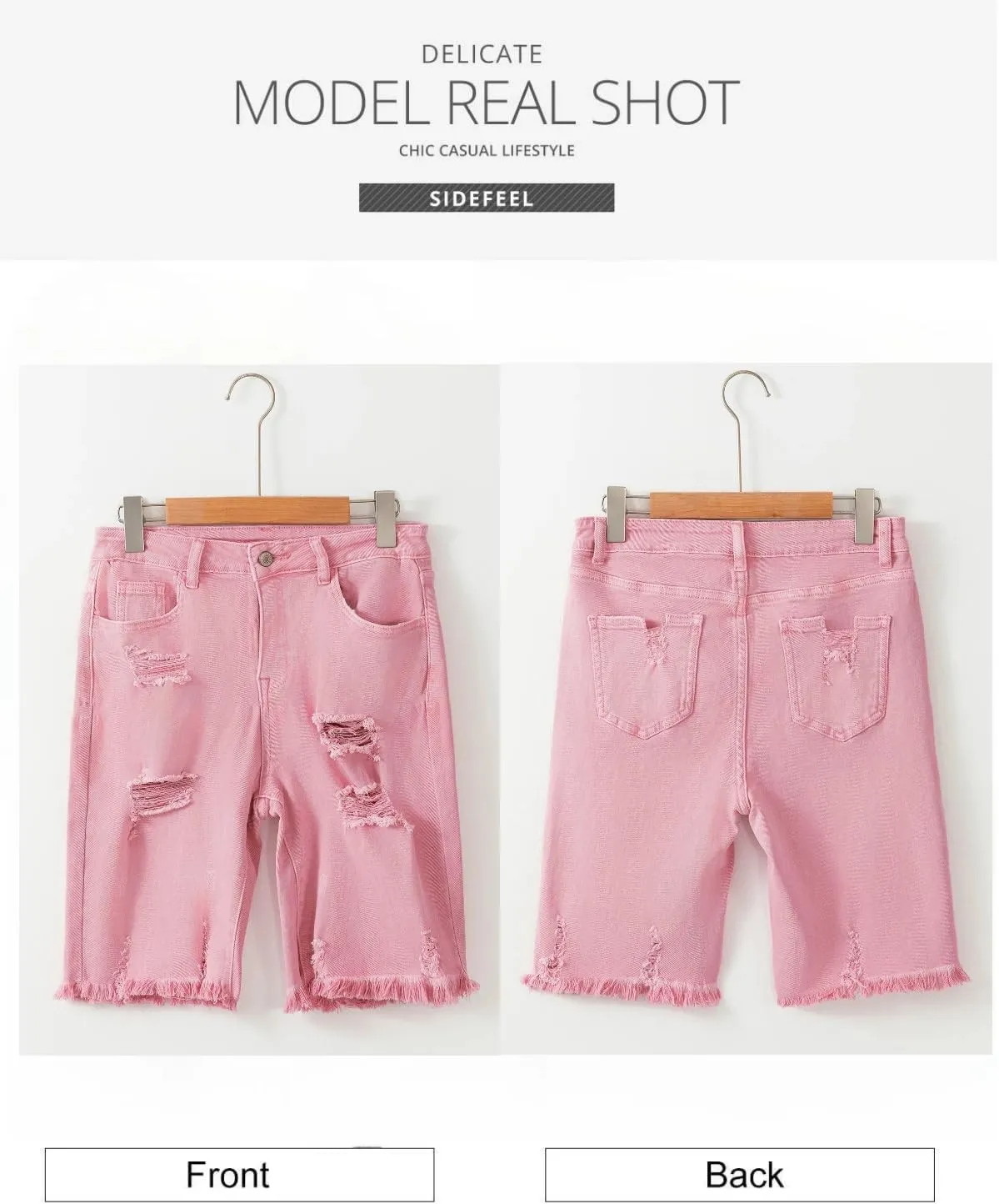 Sidefeel Women's Bermuda Shorts Raw Hem Summer Denim Pants Zimbaplatinum Jean Shorts