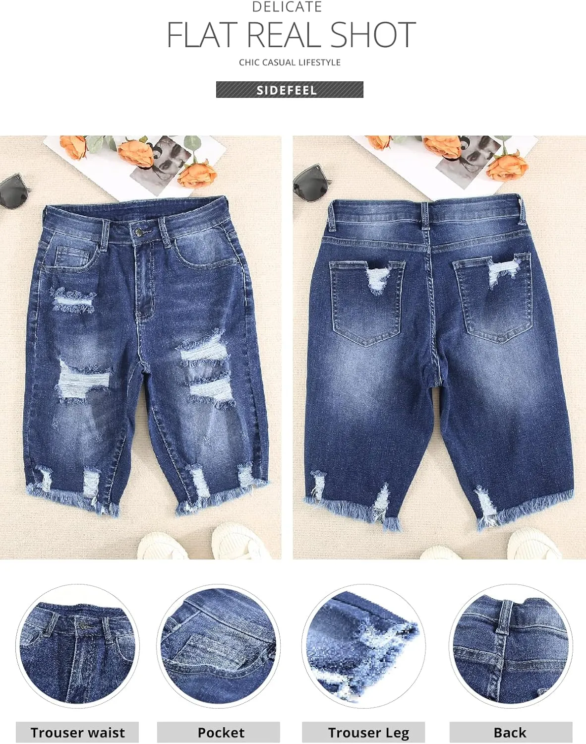 Sidefeel Women's Bermuda Shorts Raw Hem Summer Denim Pants Zimbaplatinum Jean Shorts