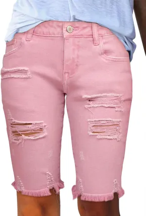 Sidefeel Women's Bermuda Shorts Raw Hem Summer Denim Pants Zimbaplatinum Jean Shorts