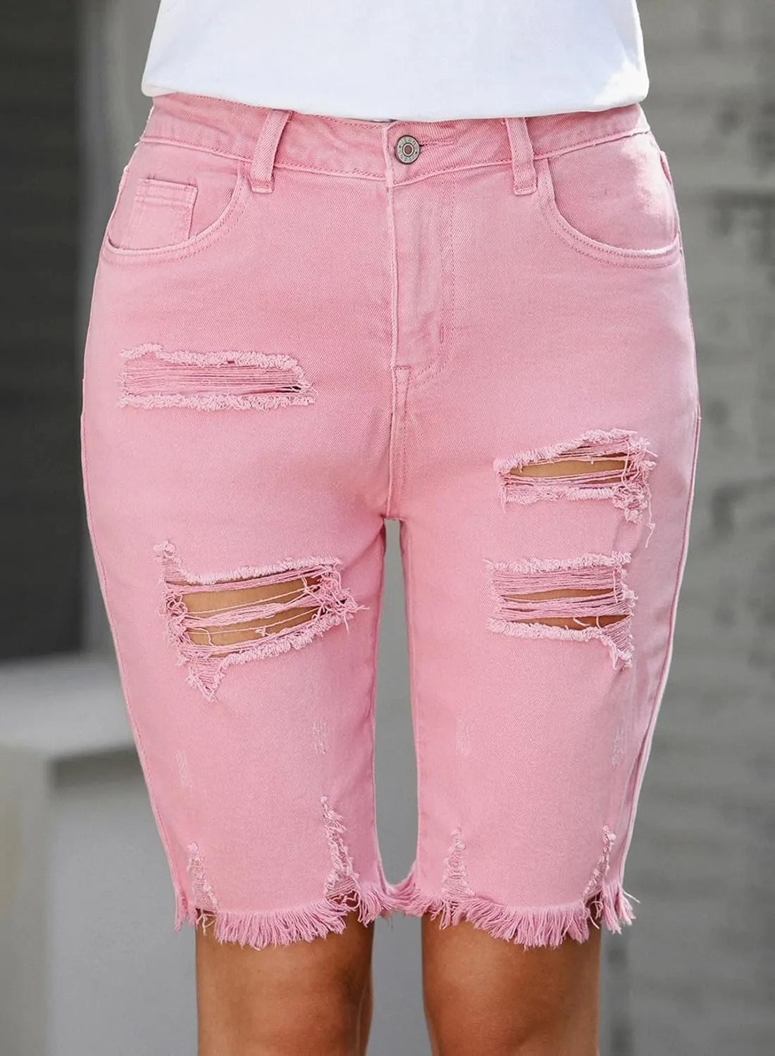 Sidefeel Women's Bermuda Shorts Raw Hem Summer Denim Pants Zimbaplatinum Jean Shorts