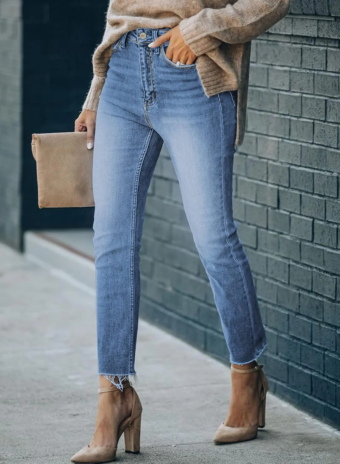 Sidefeel Women's Boyfriend Jeans Stretchy Ripped Distressed Zimbaplatinum Denim Pants Size 4-18