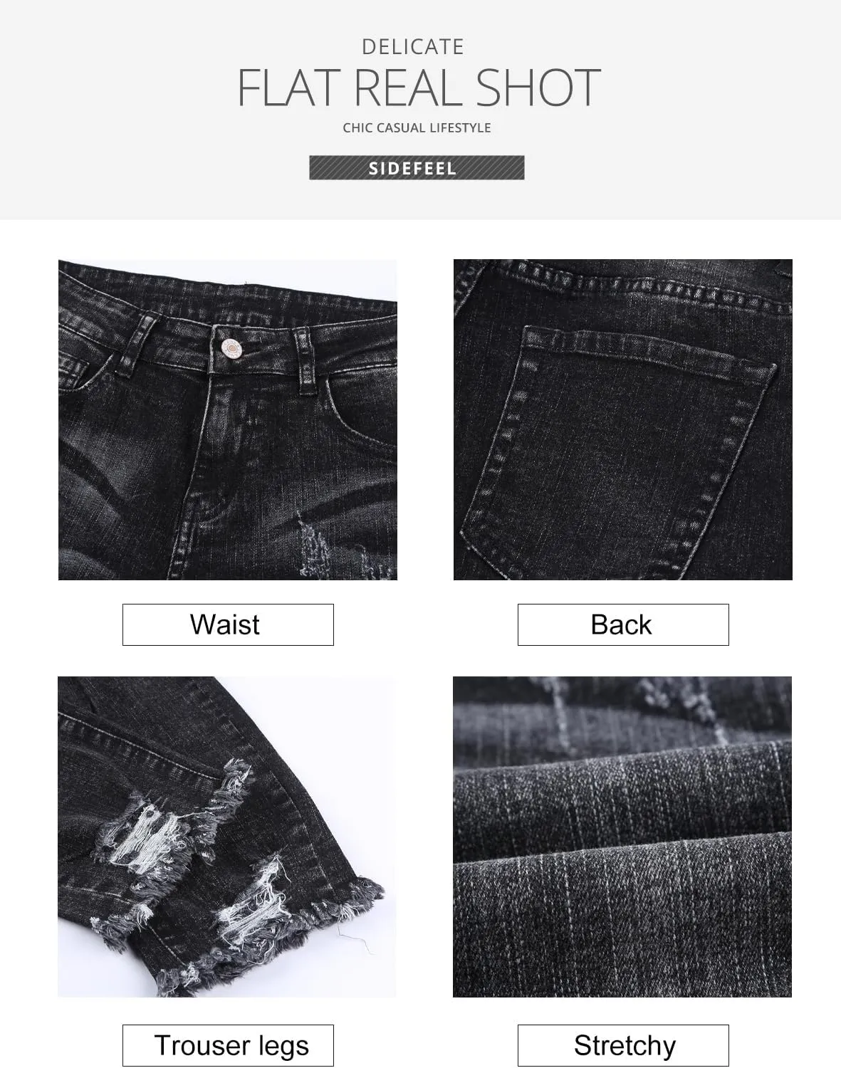 Sidefeel Women's Boyfriend Jeans Stretchy Ripped Distressed Zimbaplatinum Denim Pants Size 4-18