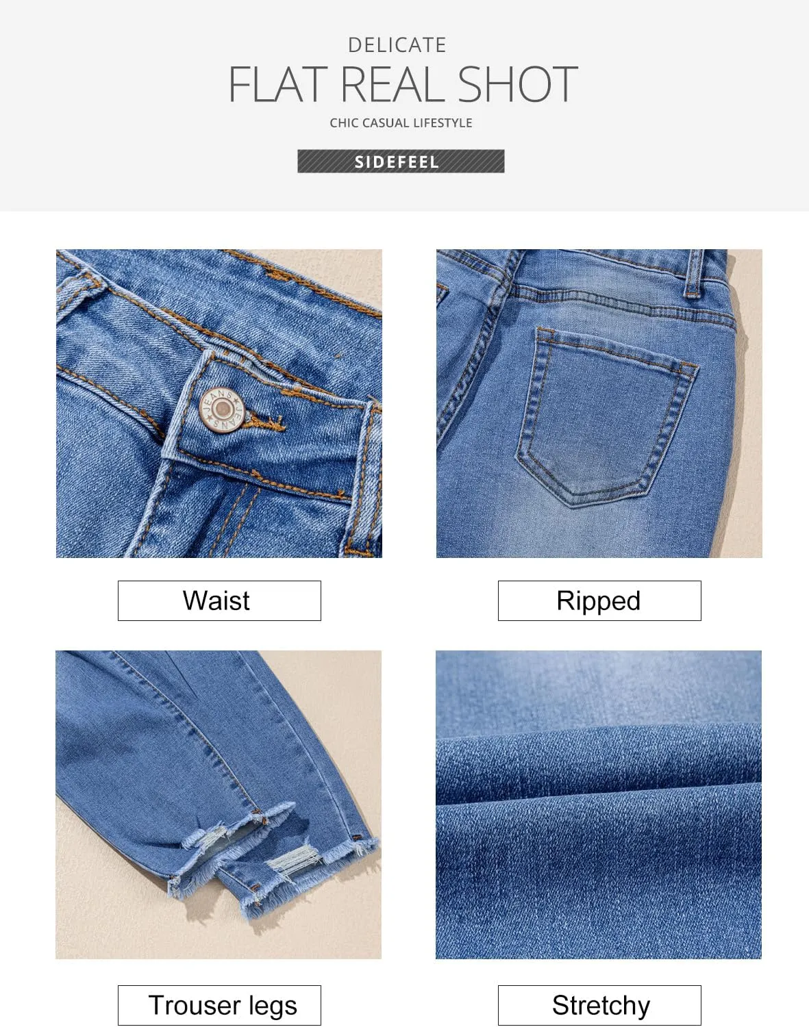 Sidefeel Women's Boyfriend Jeans Stretchy Ripped Distressed Zimbaplatinum Denim Pants Size 4-18