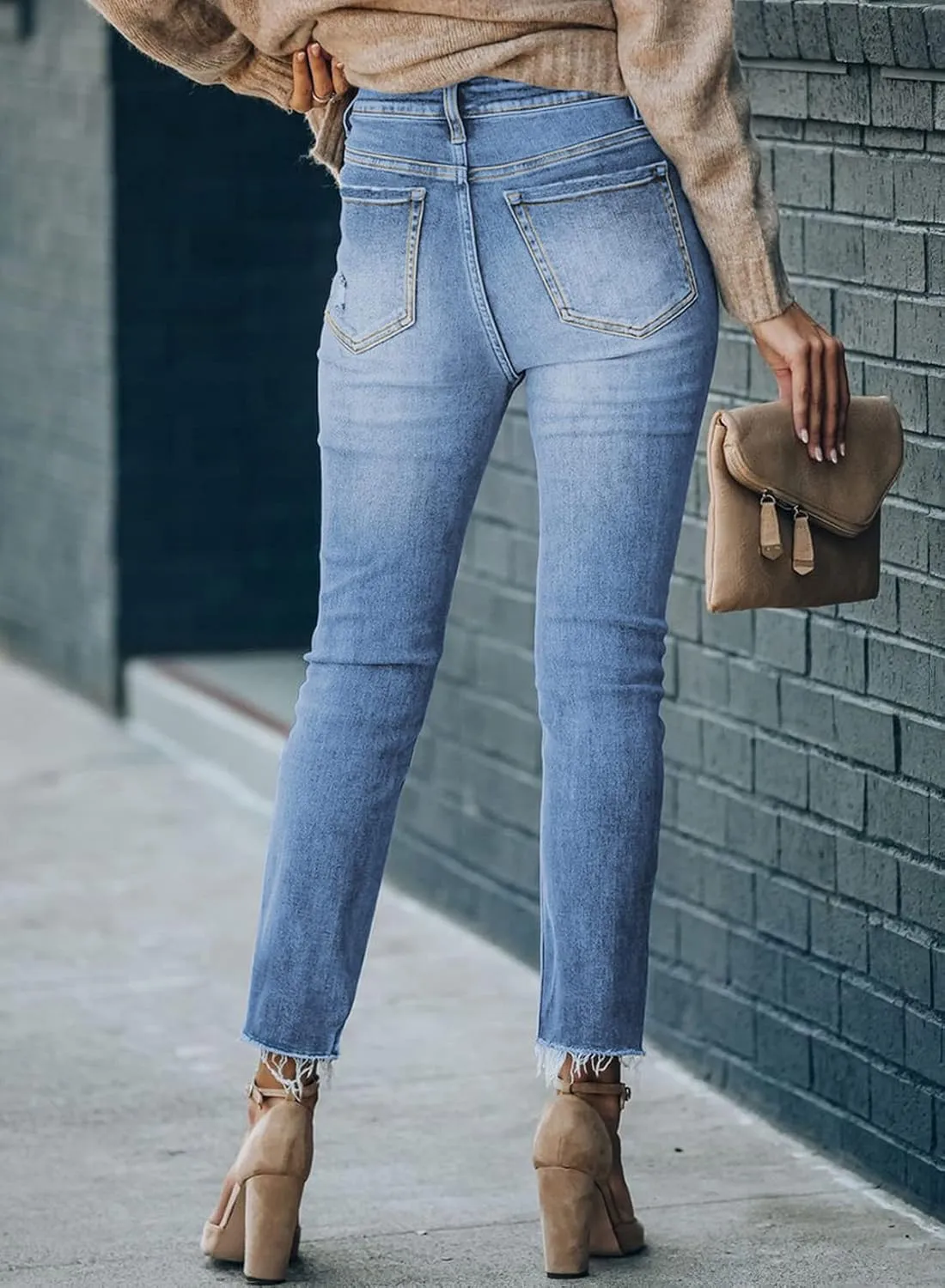 Sidefeel Women's Boyfriend Jeans Stretchy Ripped Distressed Zimbaplatinum Denim Pants Size 4-18