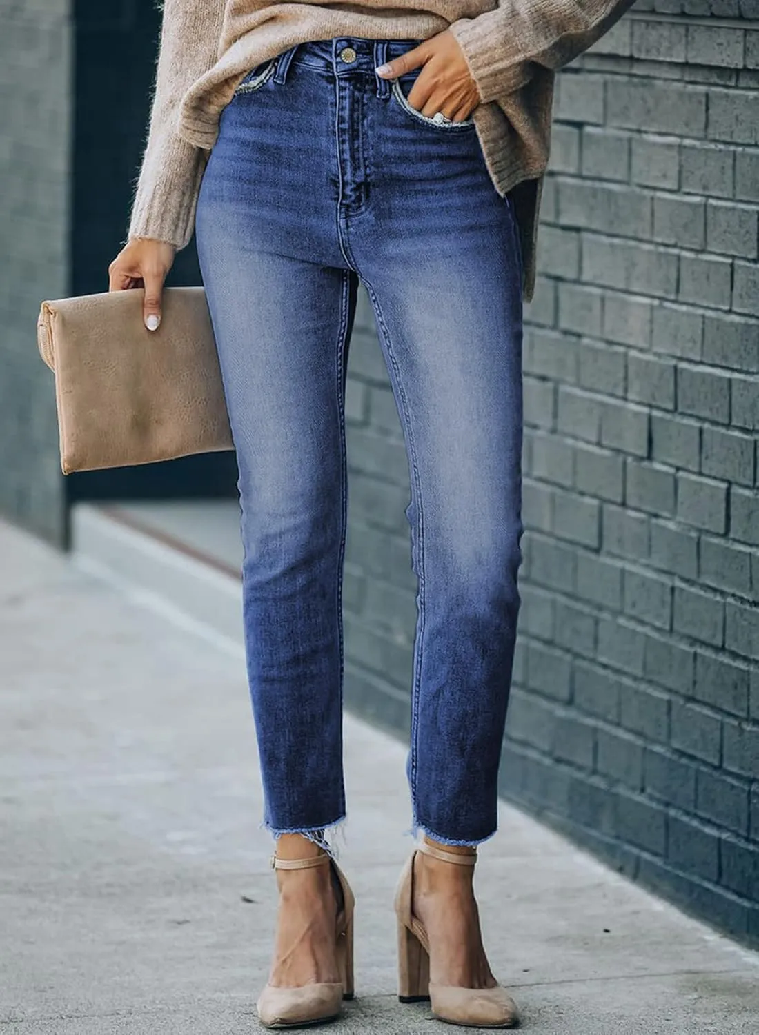 Sidefeel Women's Boyfriend Jeans Stretchy Ripped Distressed Zimbaplatinum Denim Pants Size 4-18