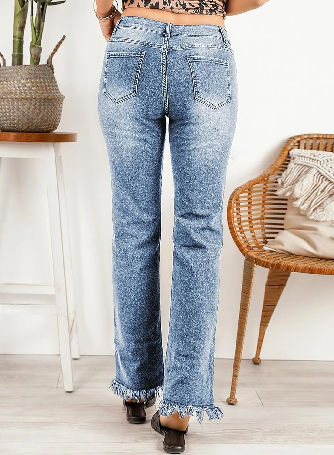 Sidefeel Women's Ripped High Waisted Flared Jeans Wide Leg Destroyed Denim Pants