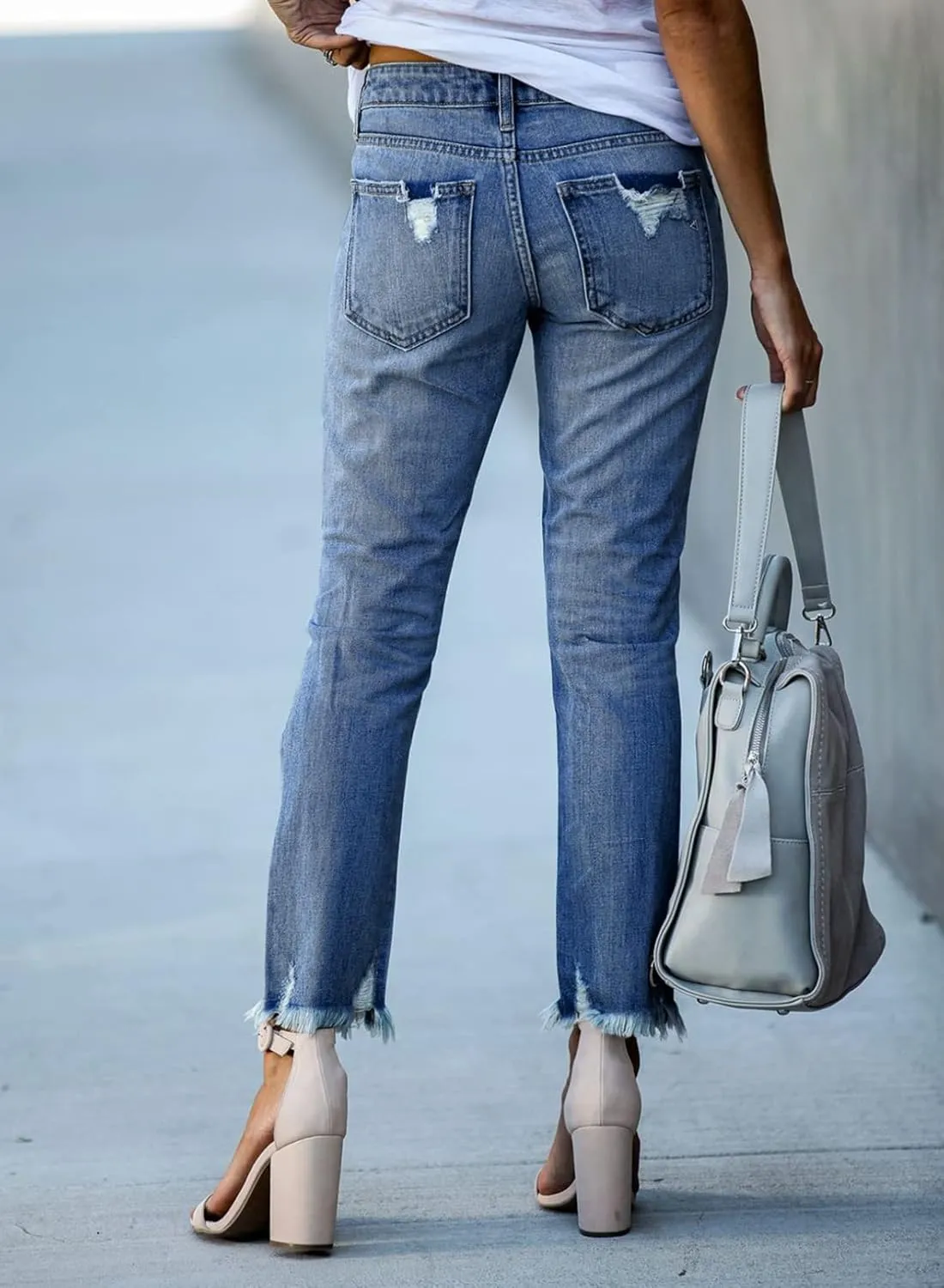 Sidefeel Women's Ripped Jeans Straight Leg Distressed Boyfriend Denim Pants