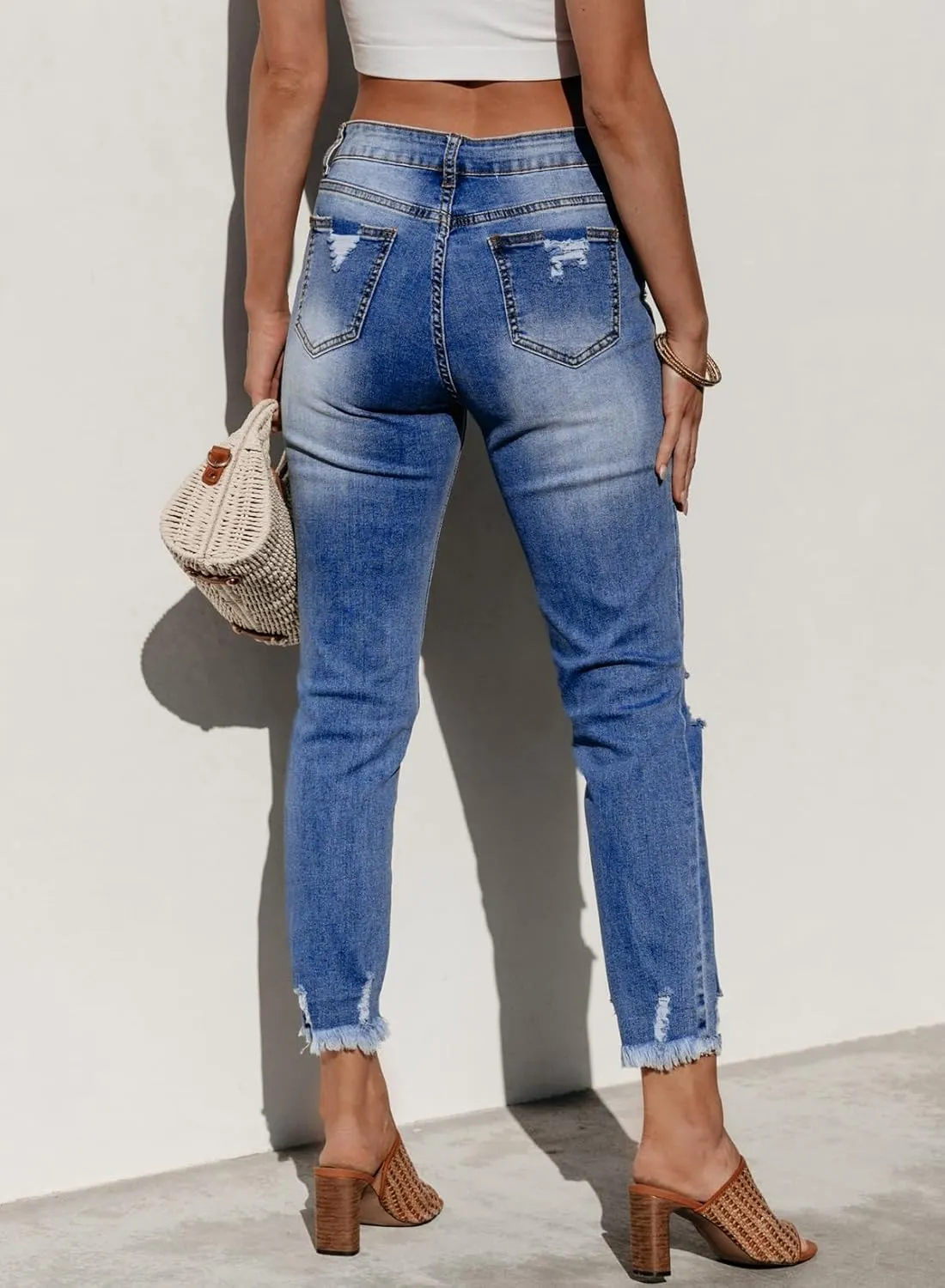 Sidefeel Women's Ripped Jeans Straight Leg Distressed Boyfriend Denim Pants