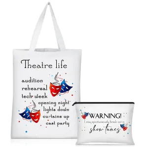 Sieral 2 Pieces Graduation Theater Gift Musical Theater Life Show Canvas Tote Bag Cosmetic Reusable Comedy Tragedy Mask Makeup Bag Pouch Drama Mothers day Gifts for Women Actress Teacher