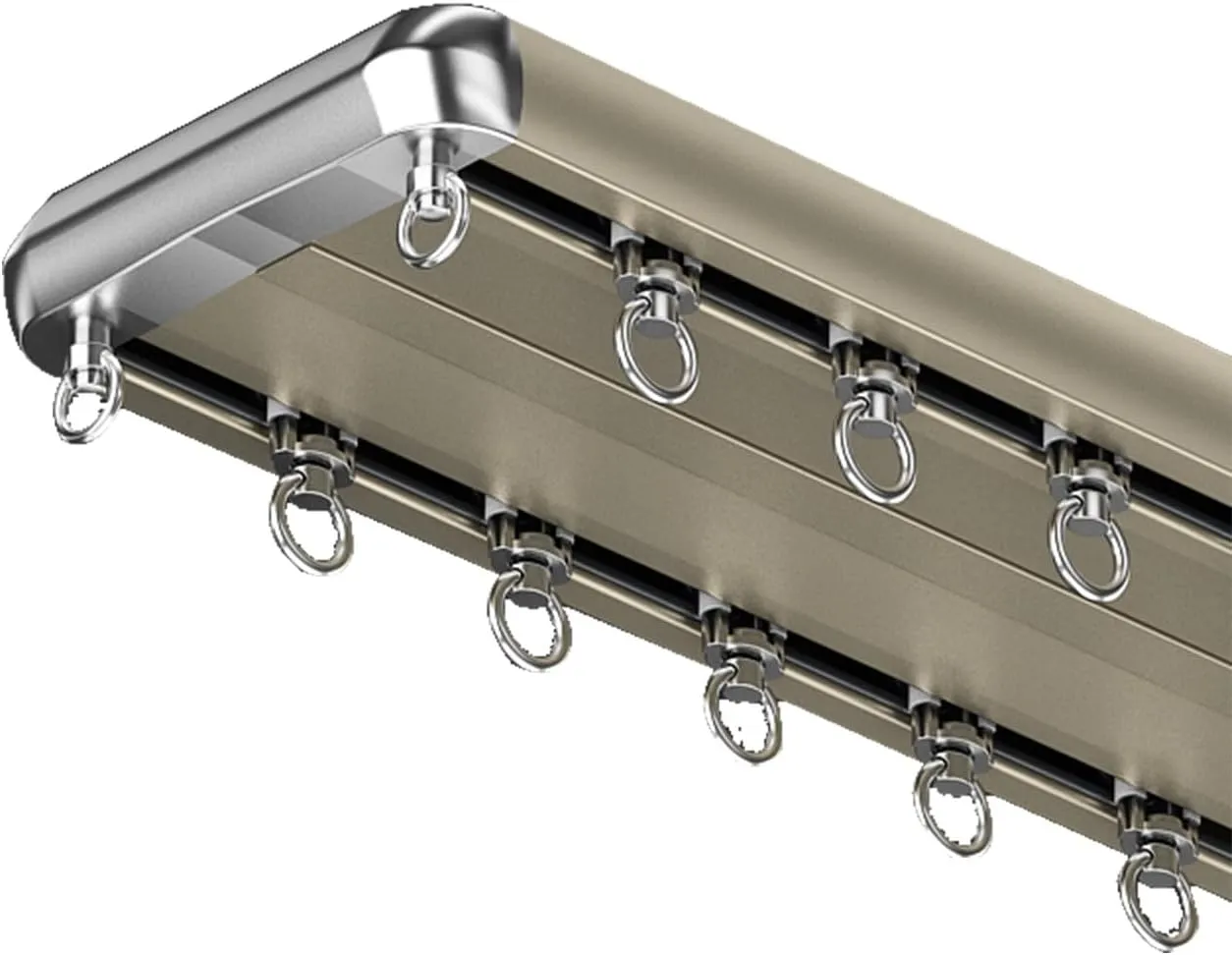 Silent Double Curtain Track System - 7.9ft Ceiling Mount with Hardware - Champagne Finish, Perfect for Smooth Drapery Installation and Home Décor Enhancement