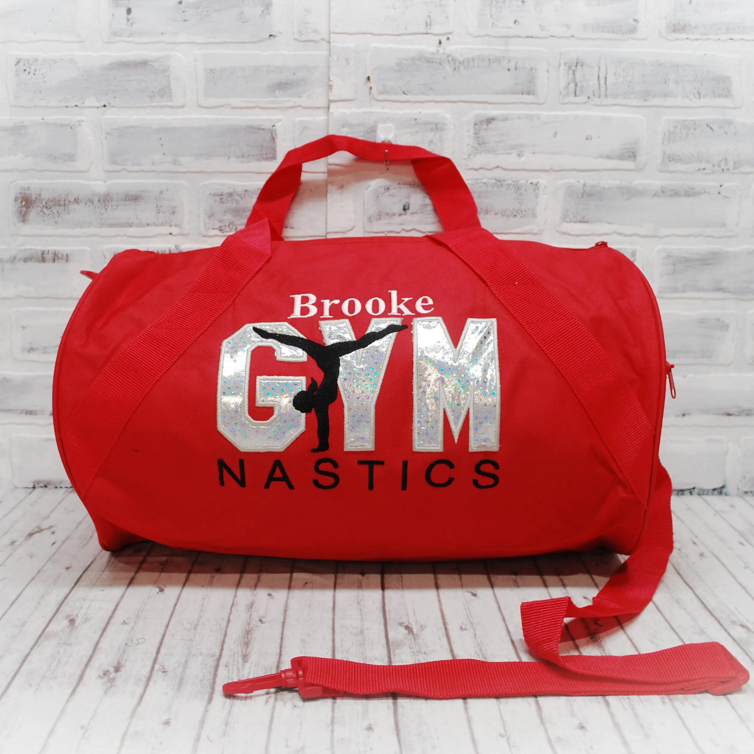 Silver Shimmer Personalized Gymnastics Duffle or Tote Bag - Custom Bag Color