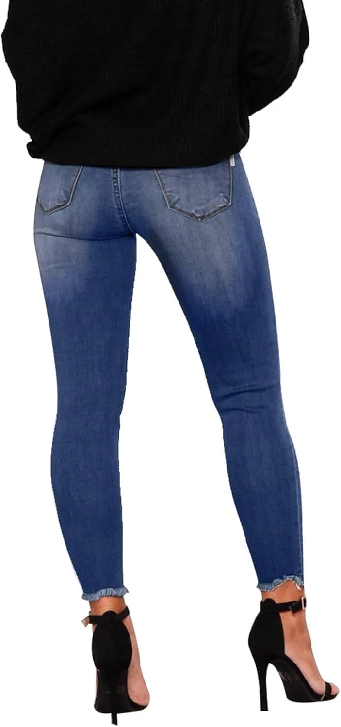 Skinny Jeans for Women Stretchy High Waisted Ripped Jeans Tummy Control Distressed Denim Leggings with Pockets
