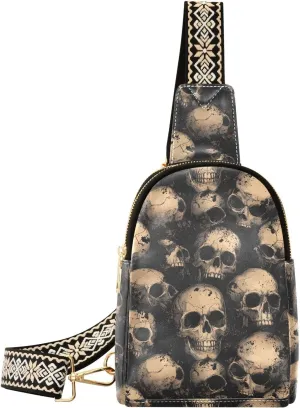 Skull Stylish PU Leather Waist Pack Soft Waterproof Crossbody Bag with Metal Hardware Fits Keys Phone Passport for Work Walks Music Fests & Trips