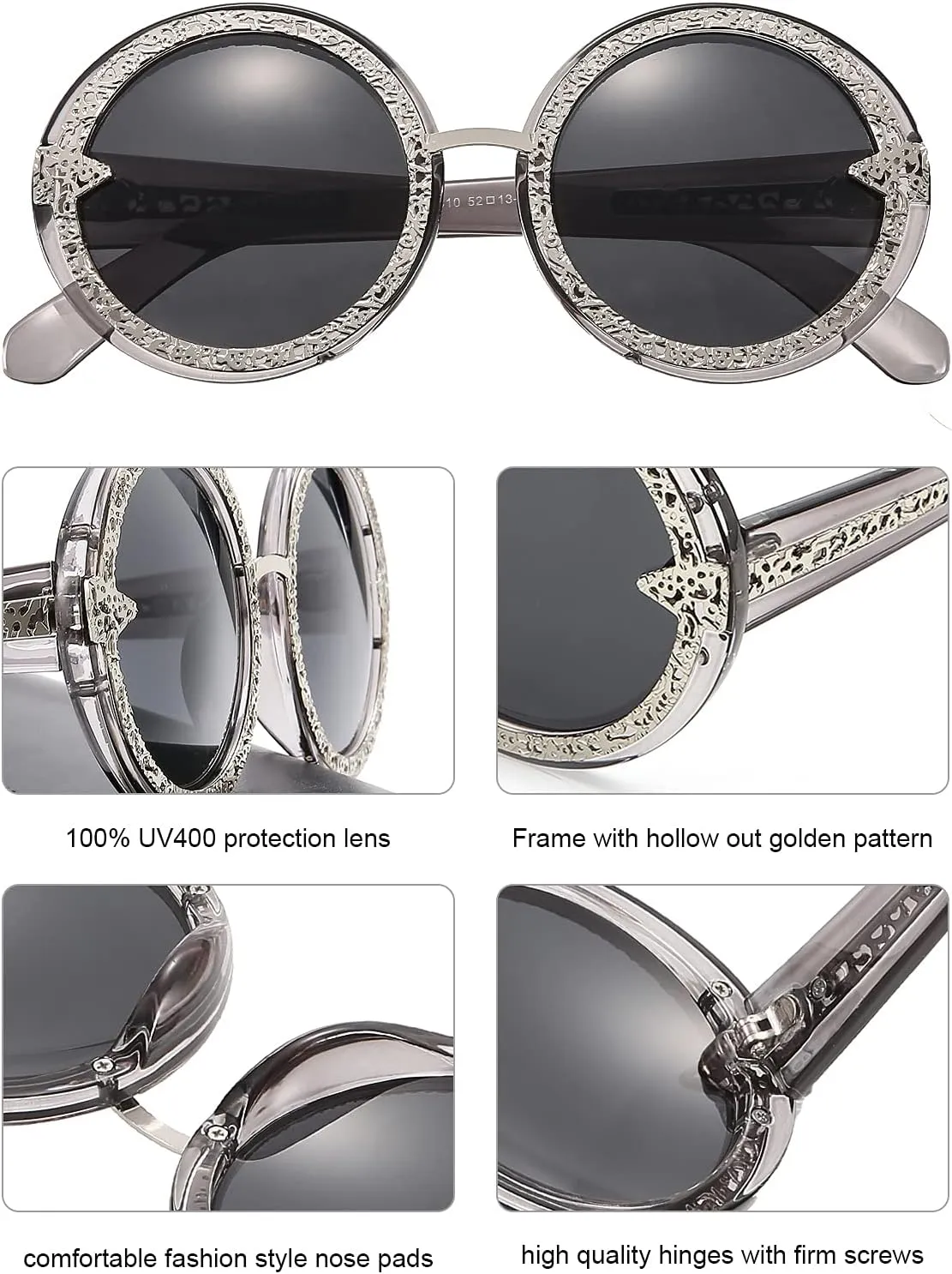 SKYWAY Retro Shining Oversized Round Sunglasses for Women Hippie Classic Style 400 Sun Protection