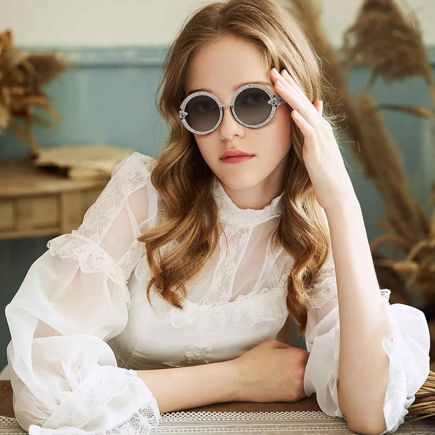 SKYWAY Retro Shining Oversized Round Sunglasses for Women Hippie Classic Style 400 Sun Protection