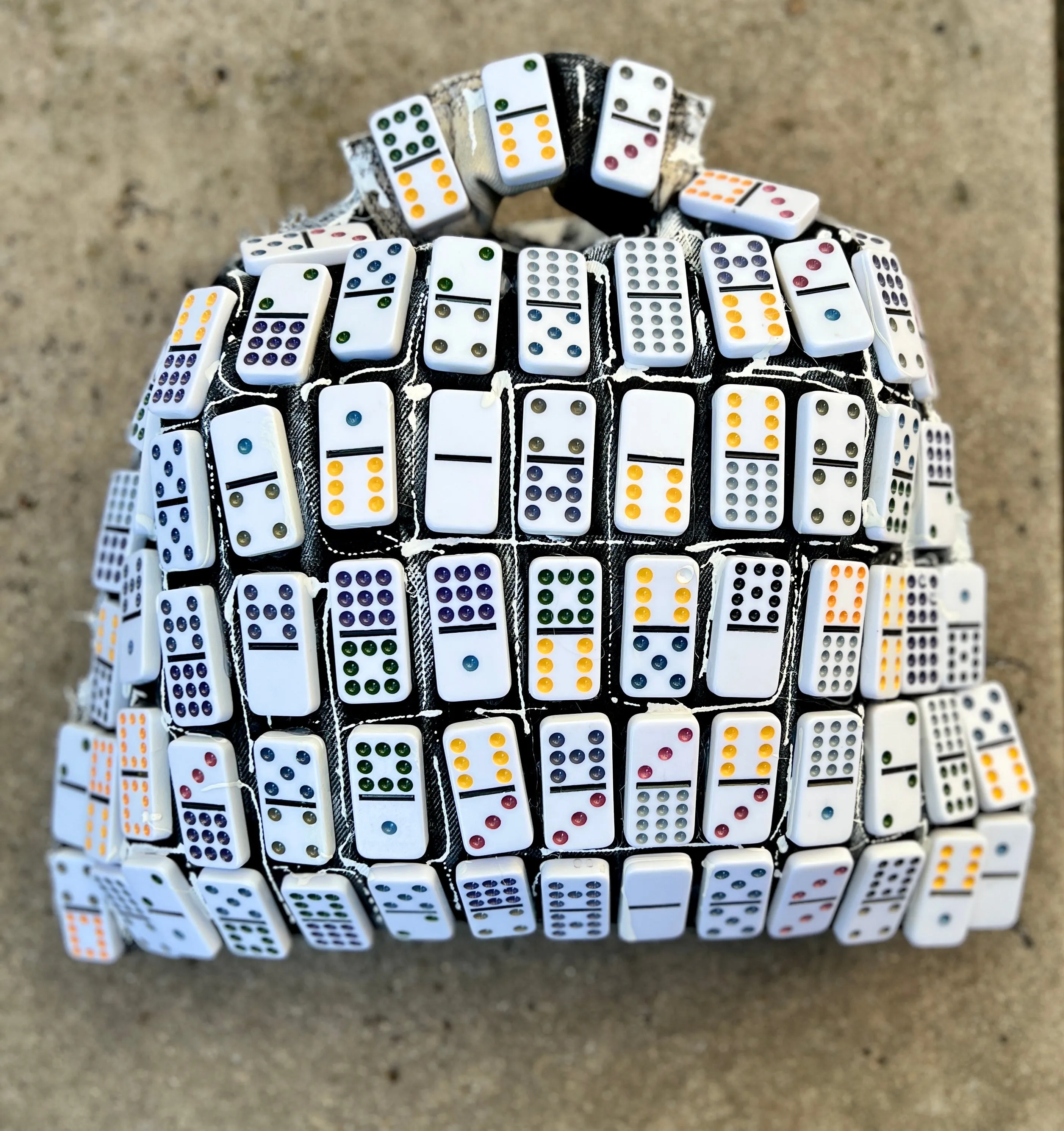 Slapping Dominoes Funky Grunge Stranger Things Denim Reworked Upcycled Puffy Bag