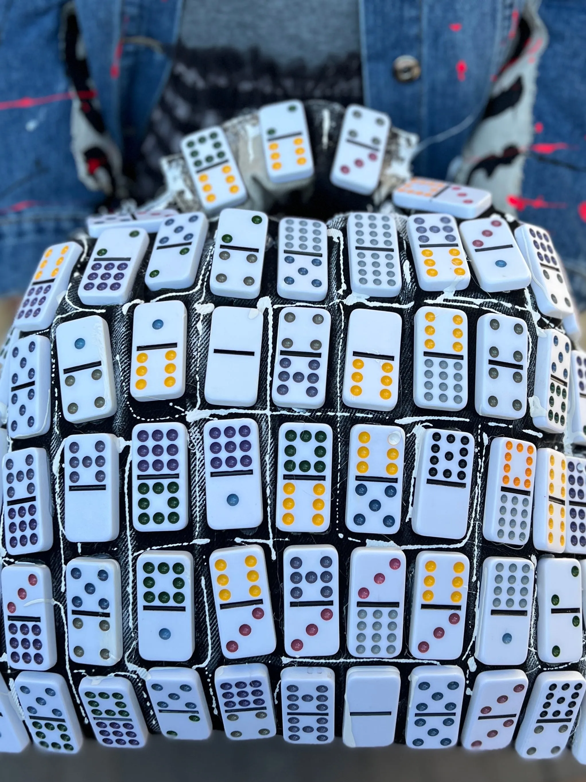 Slapping Dominoes Funky Grunge Stranger Things Denim Reworked Upcycled Puffy Bag