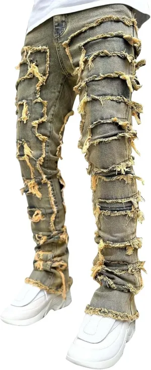 Slim Fit Jeans for Men Skinny Jeans Stretchy Distressed Ripped Stacked Jeans Fashion Designer Urban Denim Jeans Pants
