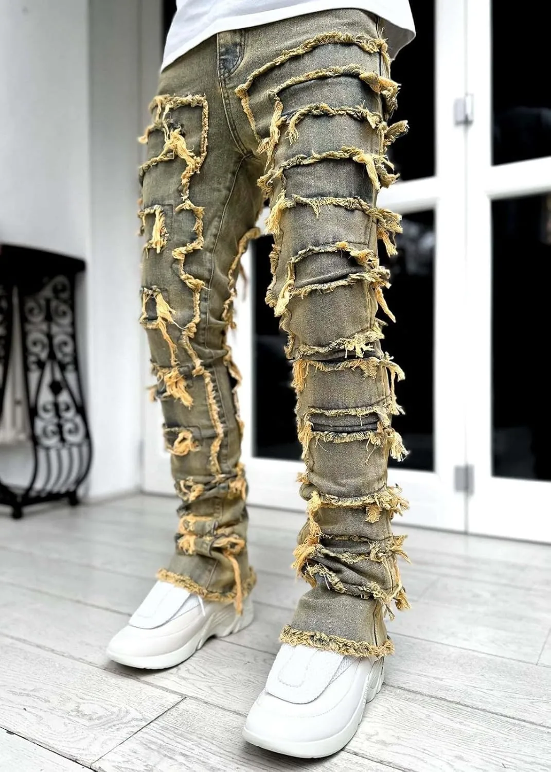 Slim Fit Jeans for Men Skinny Jeans Stretchy Distressed Ripped Stacked Jeans Fashion Designer Urban Denim Jeans Pants