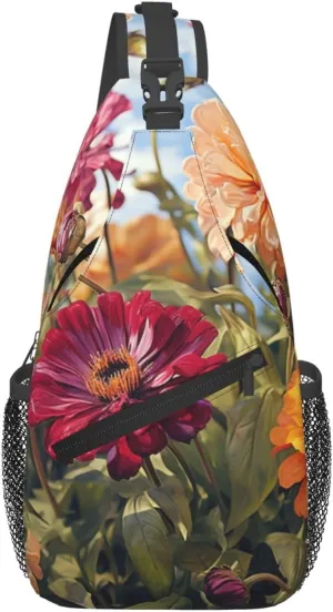 Sling Bag for Women Men Crossbody Bag Sling Backpack Colorful Spring Summer Flower Cross Body Bag Adjustable Chest Bag
