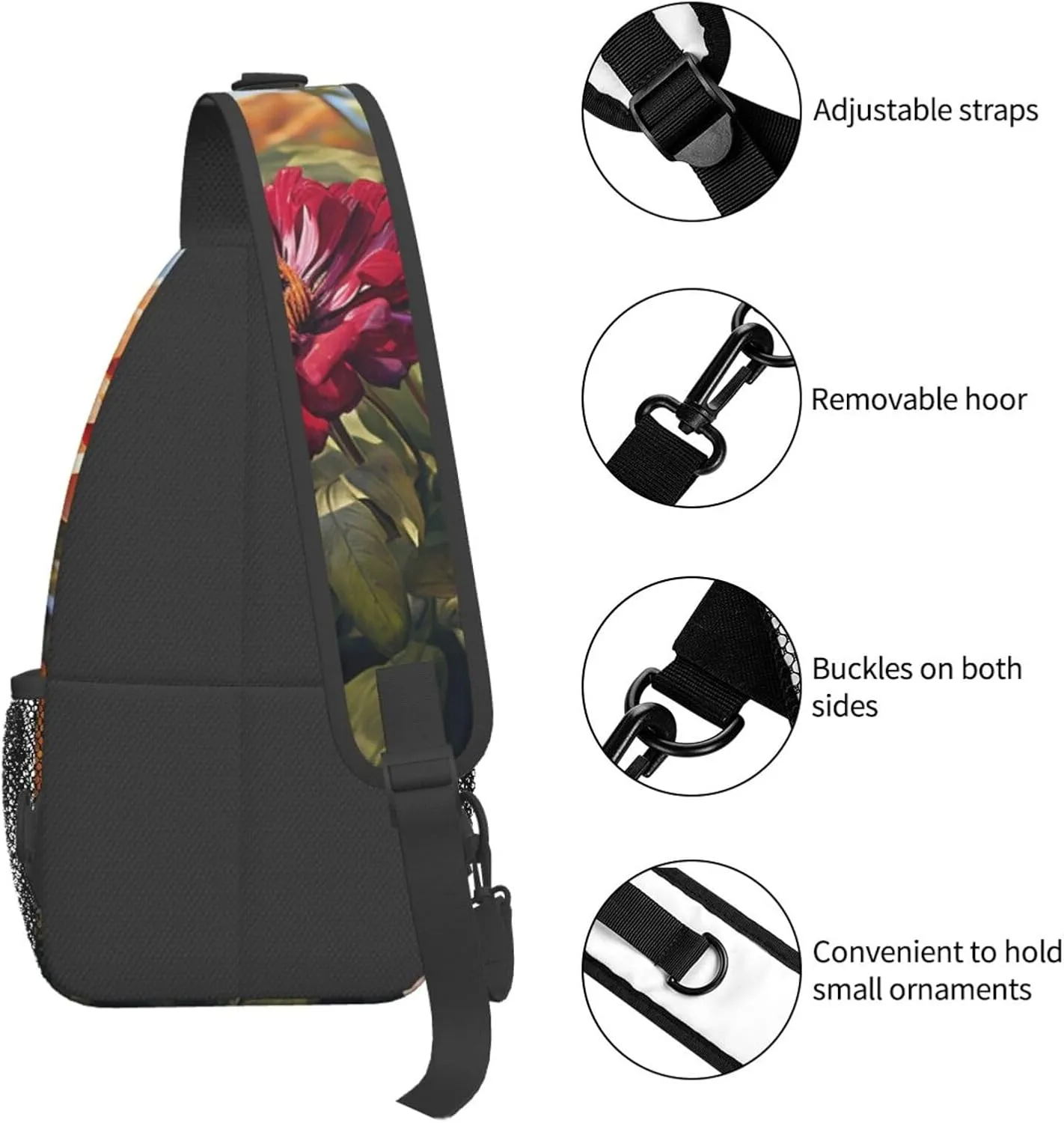 Sling Bag for Women Men Crossbody Bag Sling Backpack Colorful Spring Summer Flower Cross Body Bag Adjustable Chest Bag