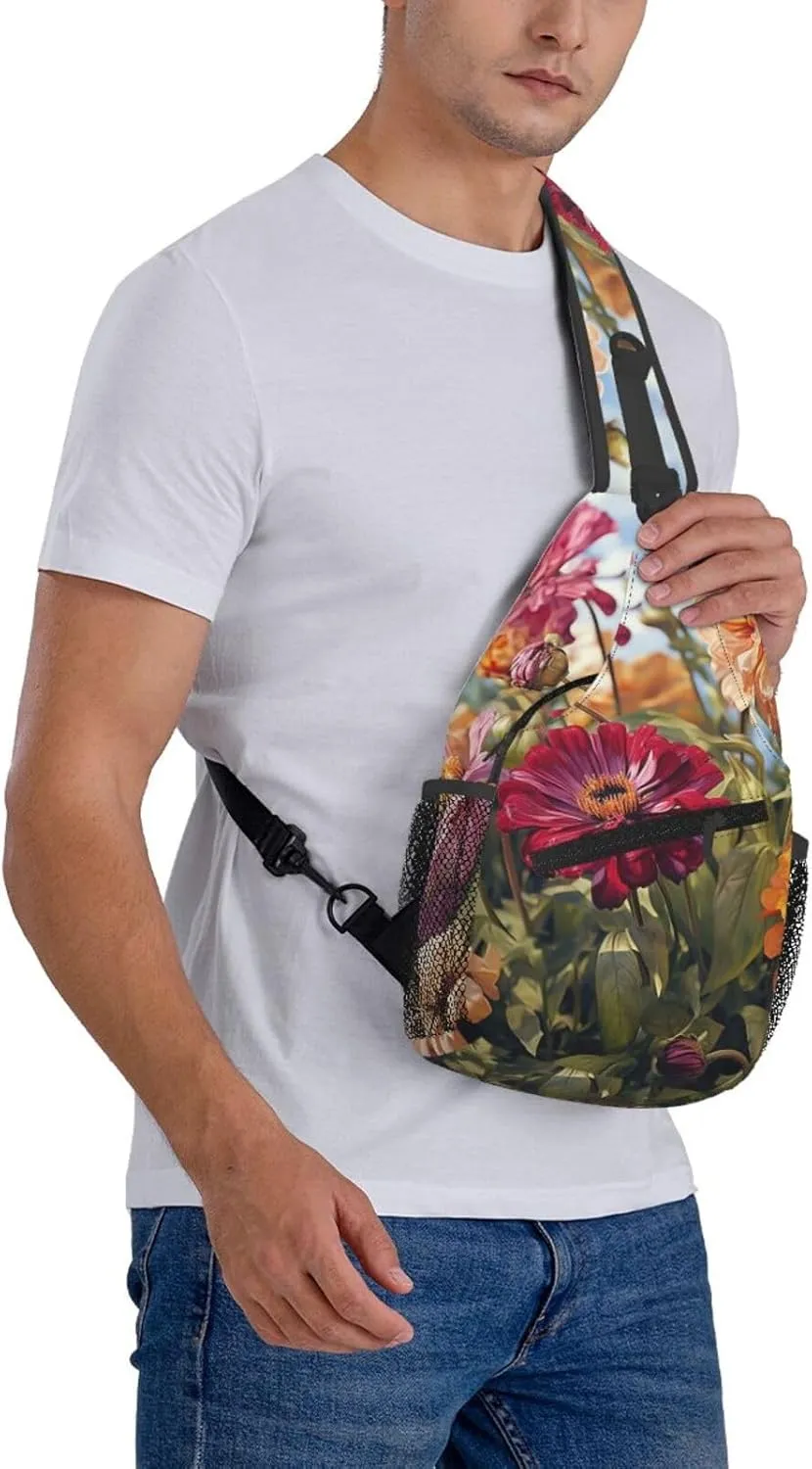 Sling Bag for Women Men Crossbody Bag Sling Backpack Colorful Spring Summer Flower Cross Body Bag Adjustable Chest Bag