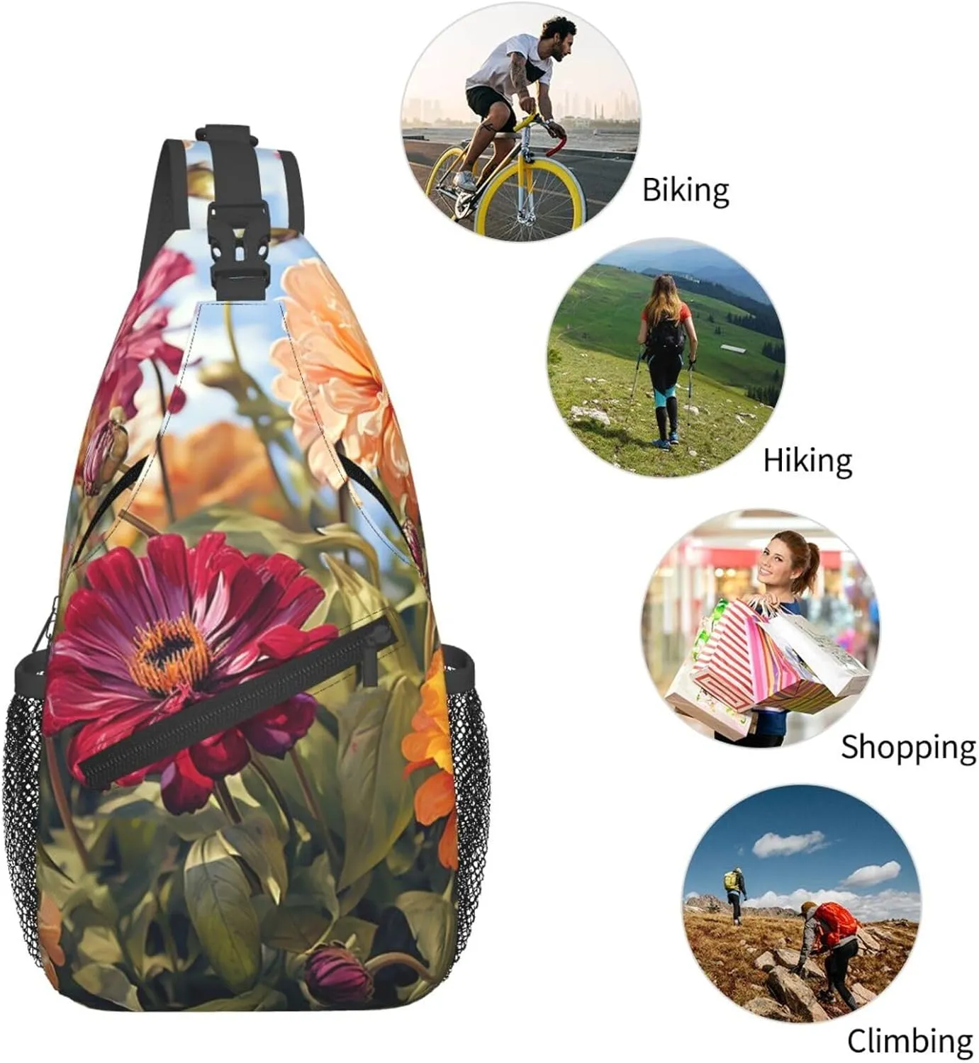 Sling Bag for Women Men Crossbody Bag Sling Backpack Colorful Spring Summer Flower Cross Body Bag Adjustable Chest Bag