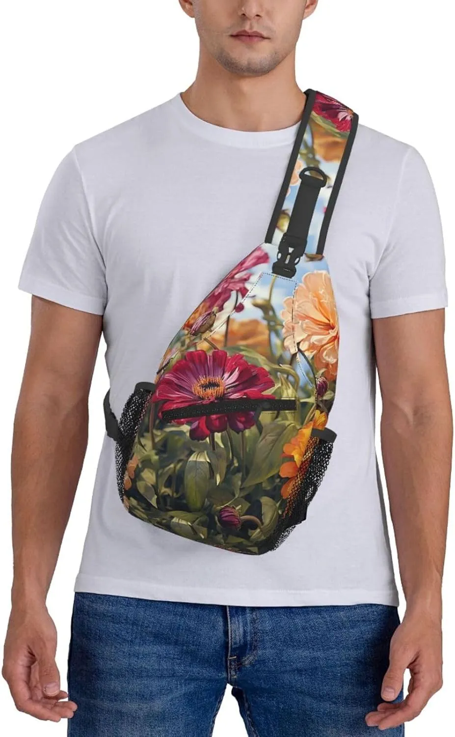 Sling Bag for Women Men Crossbody Bag Sling Backpack Colorful Spring Summer Flower Cross Body Bag Adjustable Chest Bag