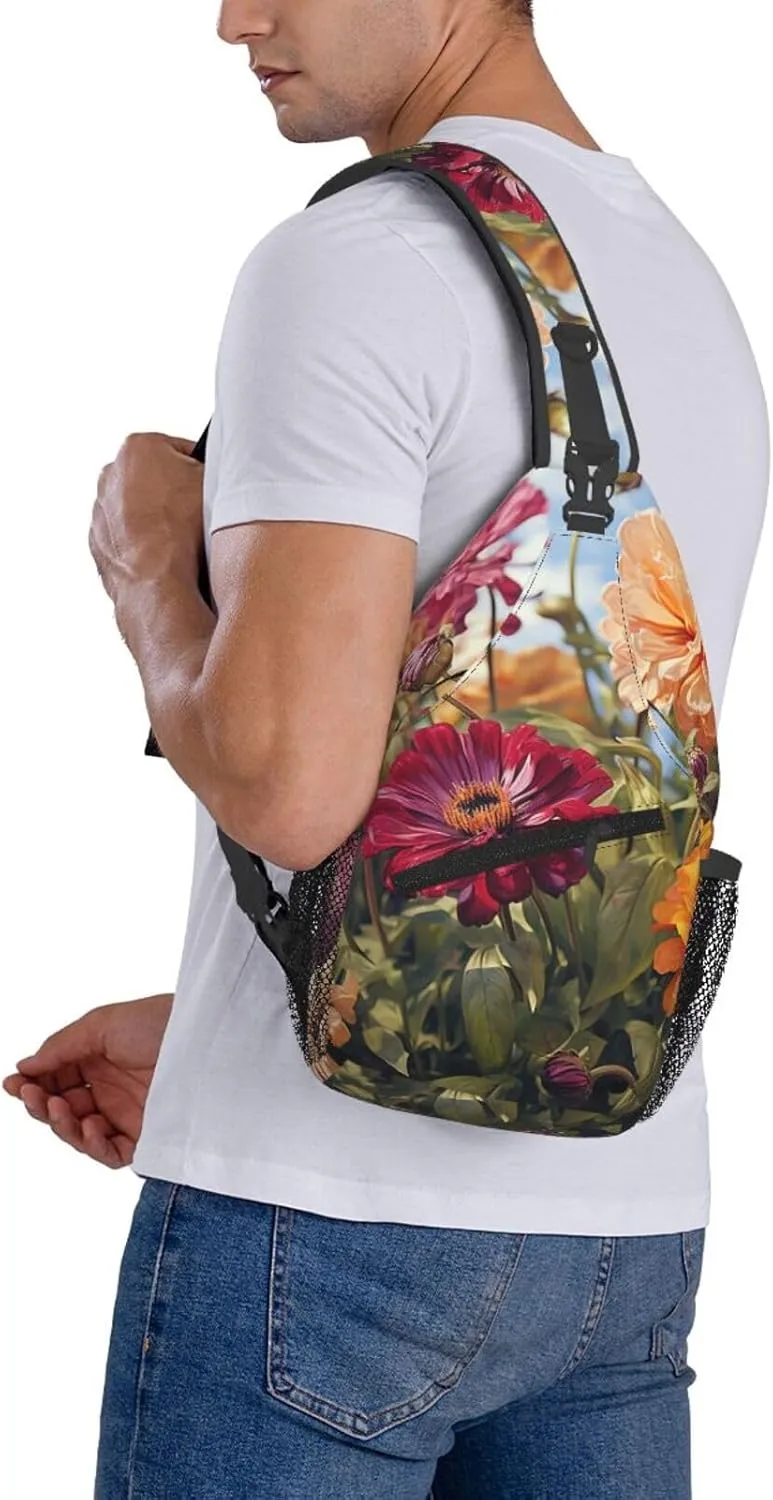 Sling Bag for Women Men Crossbody Bag Sling Backpack Colorful Spring Summer Flower Cross Body Bag Adjustable Chest Bag
