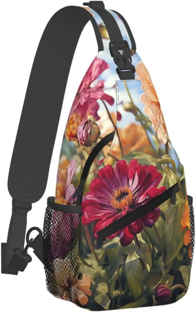 Sling Bag for Women Men Crossbody Bag Sling Backpack Colorful Spring Summer Flower Cross Body Bag Adjustable Chest Bag