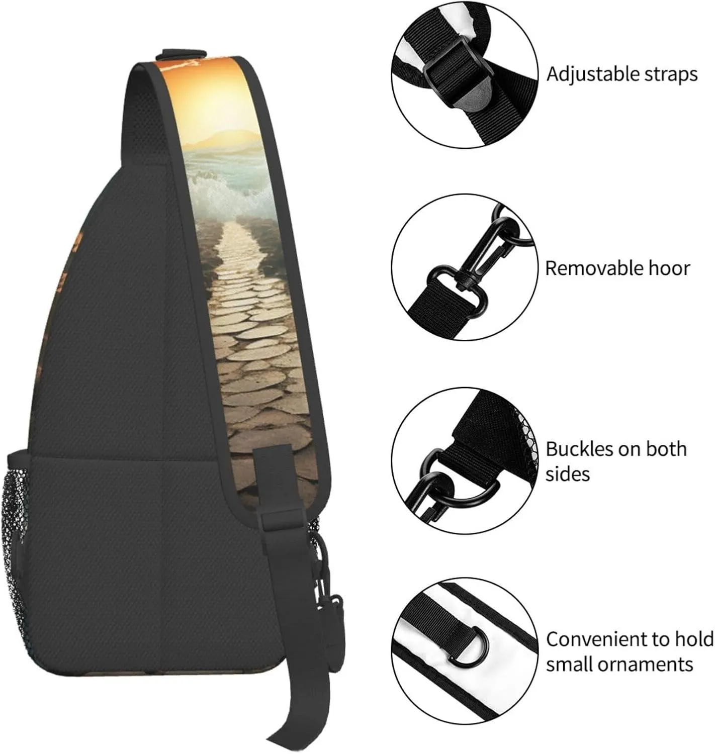 Sling Bag for Women Men Crossbody Bag Sling Backpack Divided Sea Pathway Cross Body Bag Adjustable Chest Bag