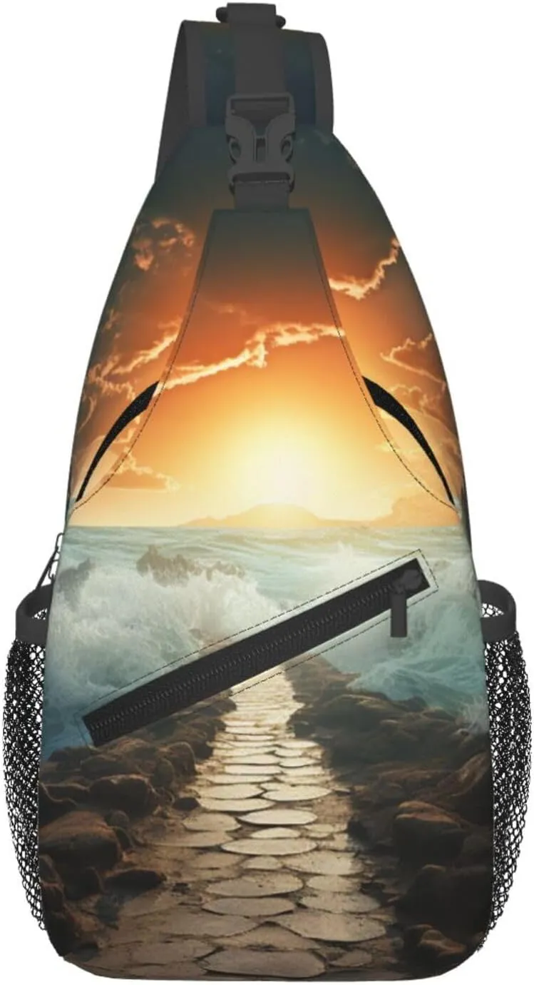 Sling Bag for Women Men Crossbody Bag Sling Backpack Divided Sea Pathway Cross Body Bag Adjustable Chest Bag