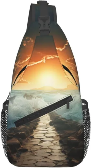 Sling Bag for Women Men Crossbody Bag Sling Backpack Divided Sea Pathway Cross Body Bag Adjustable Chest Bag