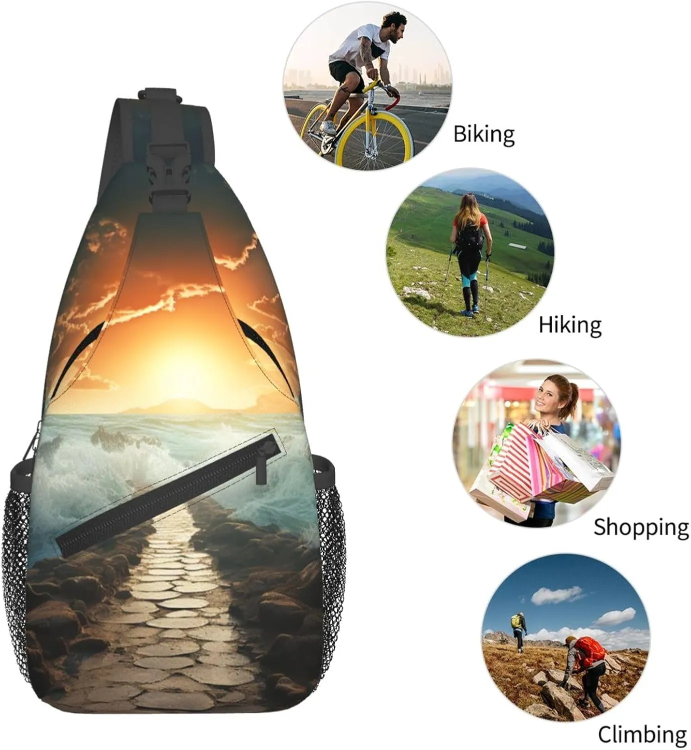 Sling Bag for Women Men Crossbody Bag Sling Backpack Divided Sea Pathway Cross Body Bag Adjustable Chest Bag