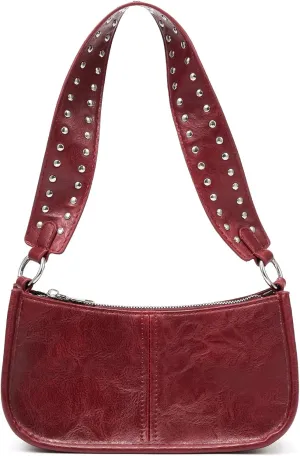 Small Black Shoulder Purses for Women Studded Purse Y2K Crossbody Bag Cute Trendy Mini Leather Handbag